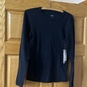 Three Dots Elegant Black Long Sleeve Tee